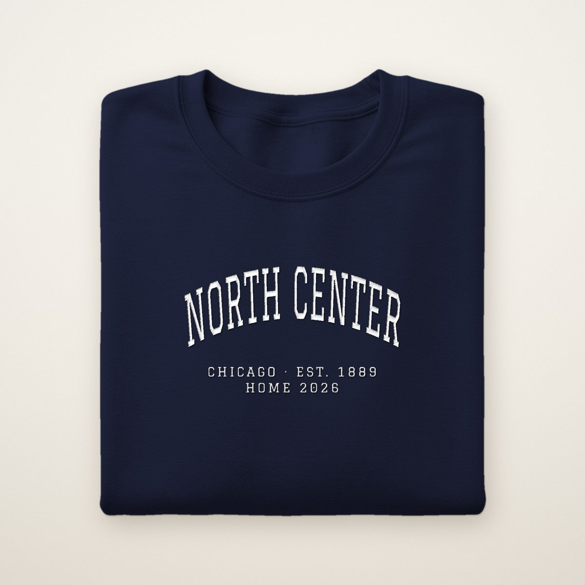 North Center Chicago Home 2026 Embroidered Crewneck — White Thread