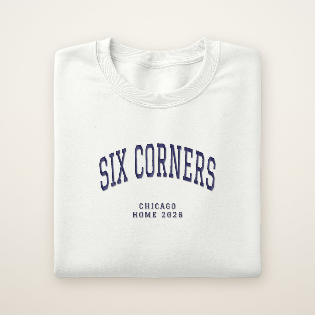 Six Corners Chicago Home 2026 Embroidered Crewneck — Navy Thread