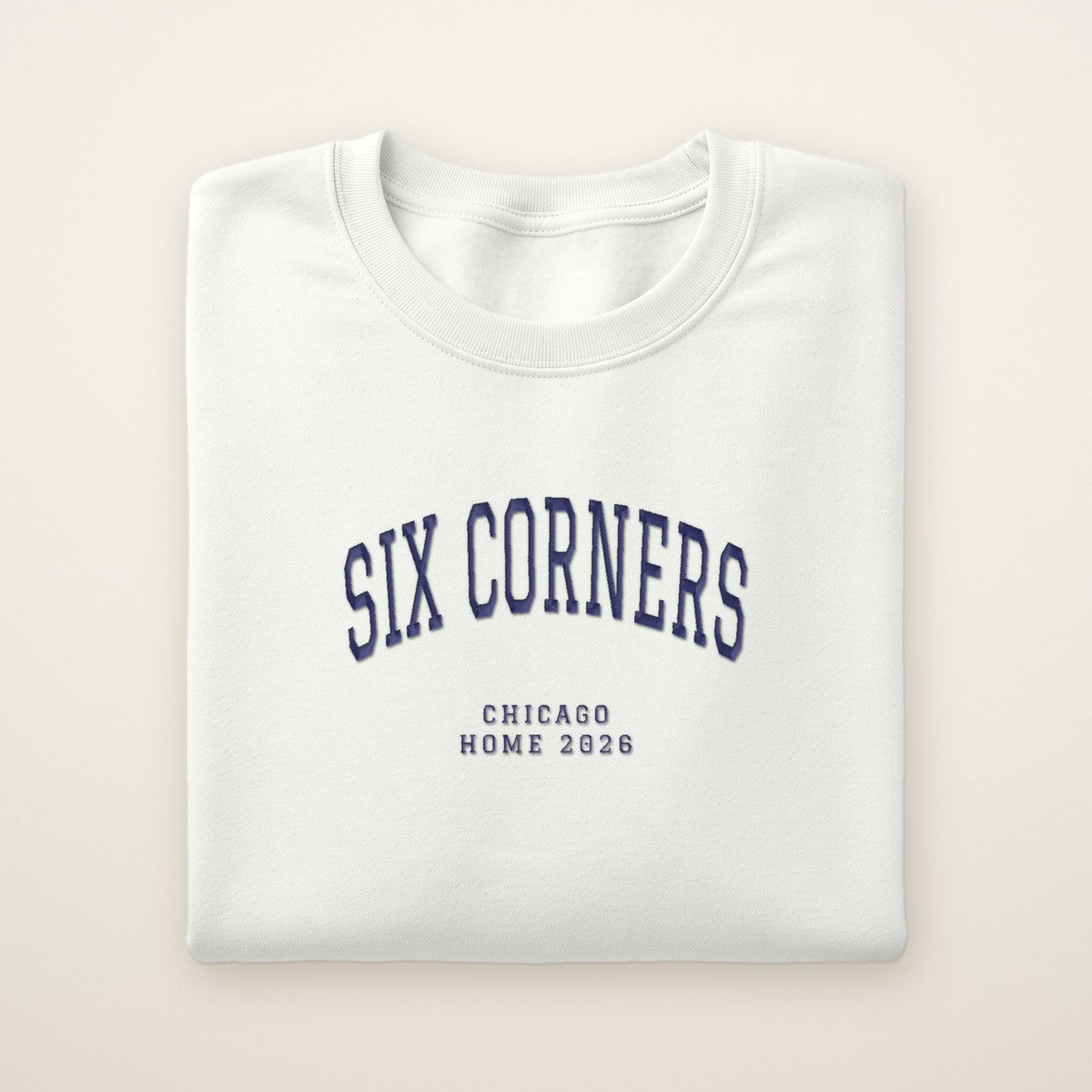 Six Corners Chicago Home 2026 Embroidered Crewneck — Navy Thread
