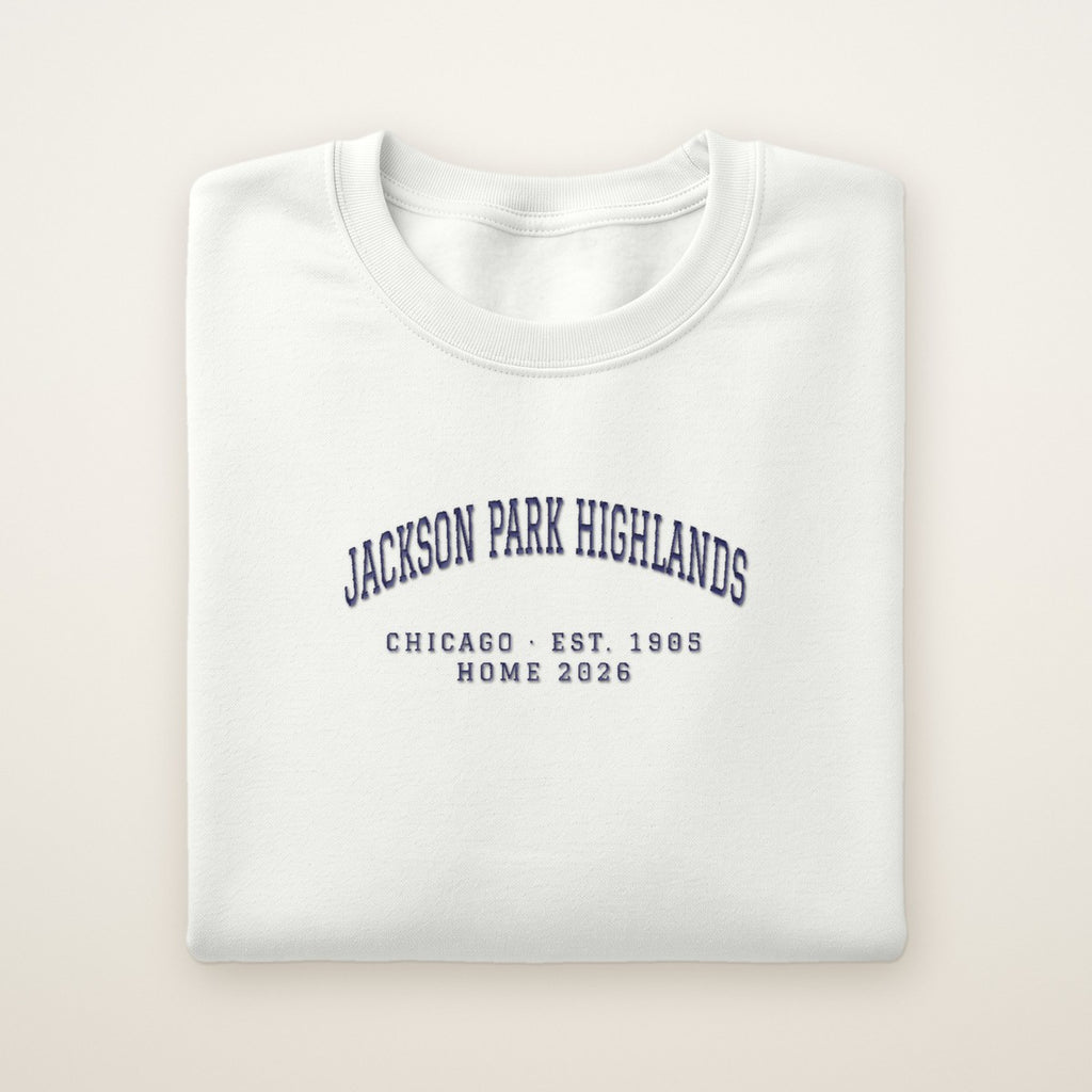 Jackson Park Highlands Chicago Home 2026 Embroidered Crewneck — Navy Thread