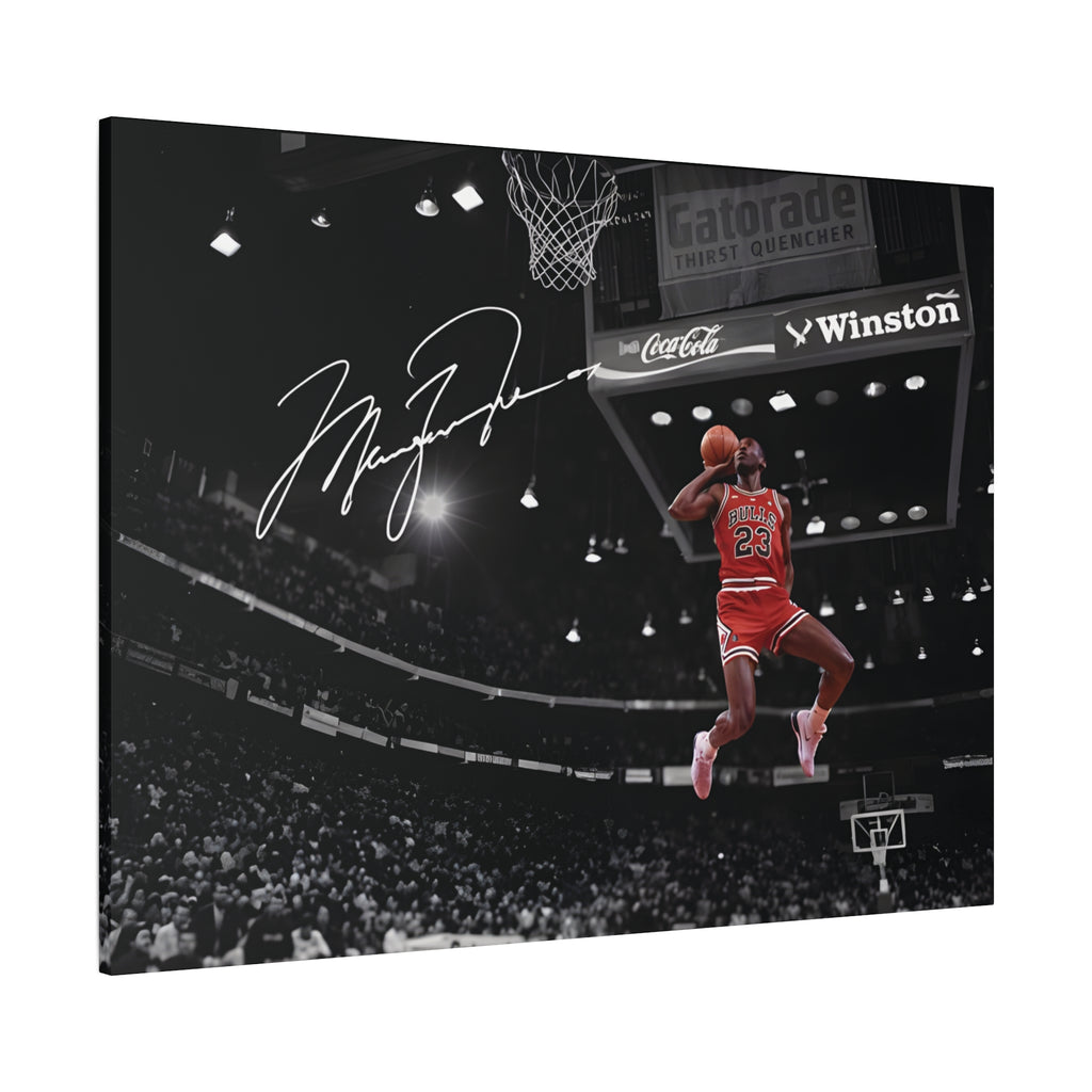 Michael Jordan slam dunk canvas wall art, angled view showing the gallery-wrapped edge