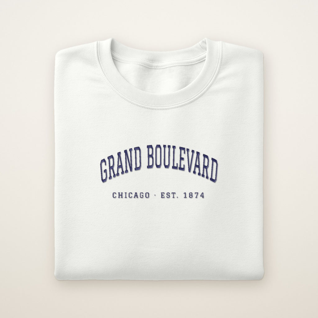 Grand Boulevard Chicago Embroidered Crewneck — Navy Thread