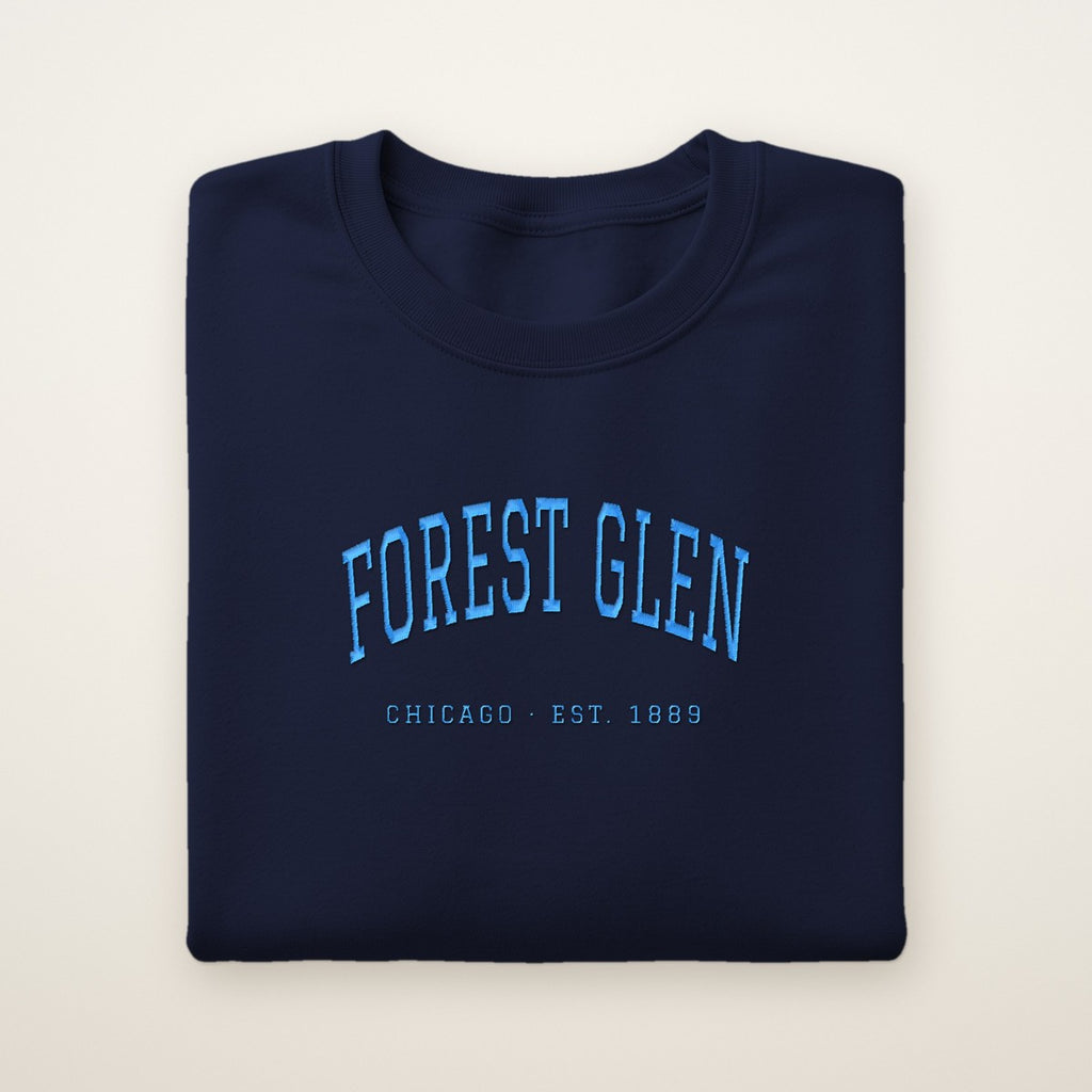 Forest Glen Chicago Embroidered Crewneck — Sky Blue Thread