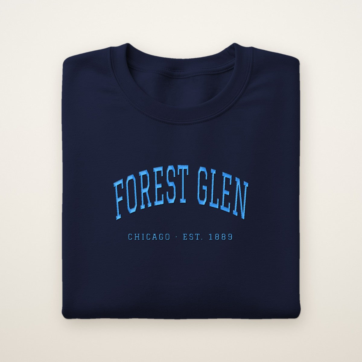 Forest Glen Chicago Embroidered Crewneck — Sky Blue Thread