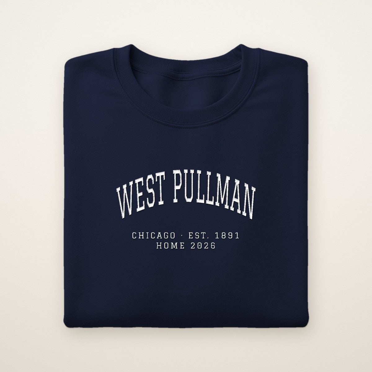 West Pullman Chicago Home 2026 Embroidered Crewneck — White Thread