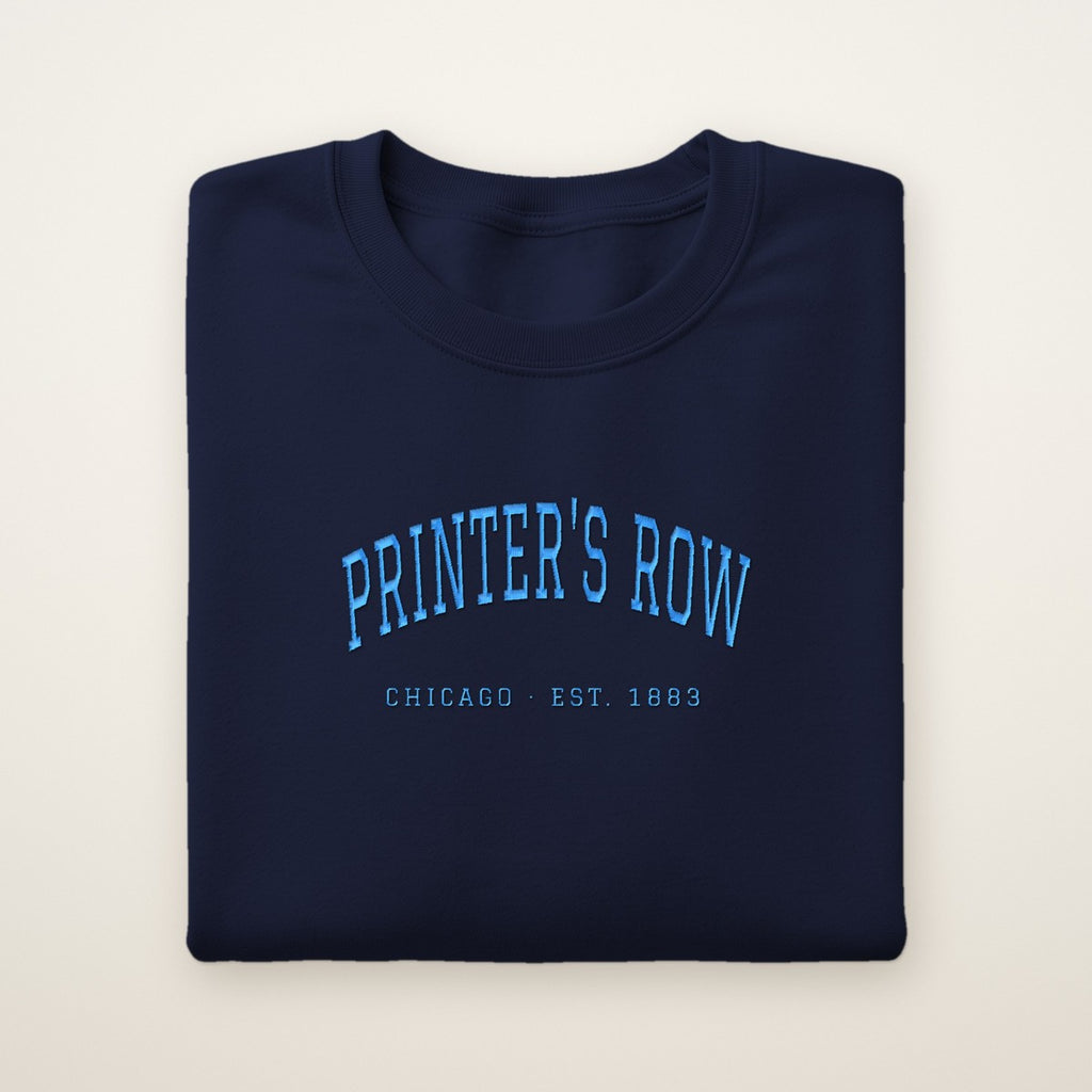 Printer's Row Chicago Embroidered Crewneck — Sky Blue Thread