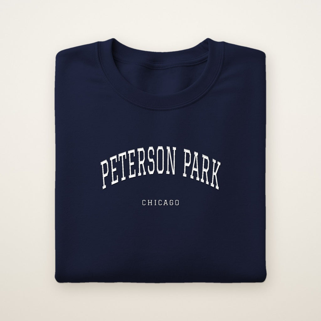 Peterson Park Chicago Embroidered Crewneck — White Thread