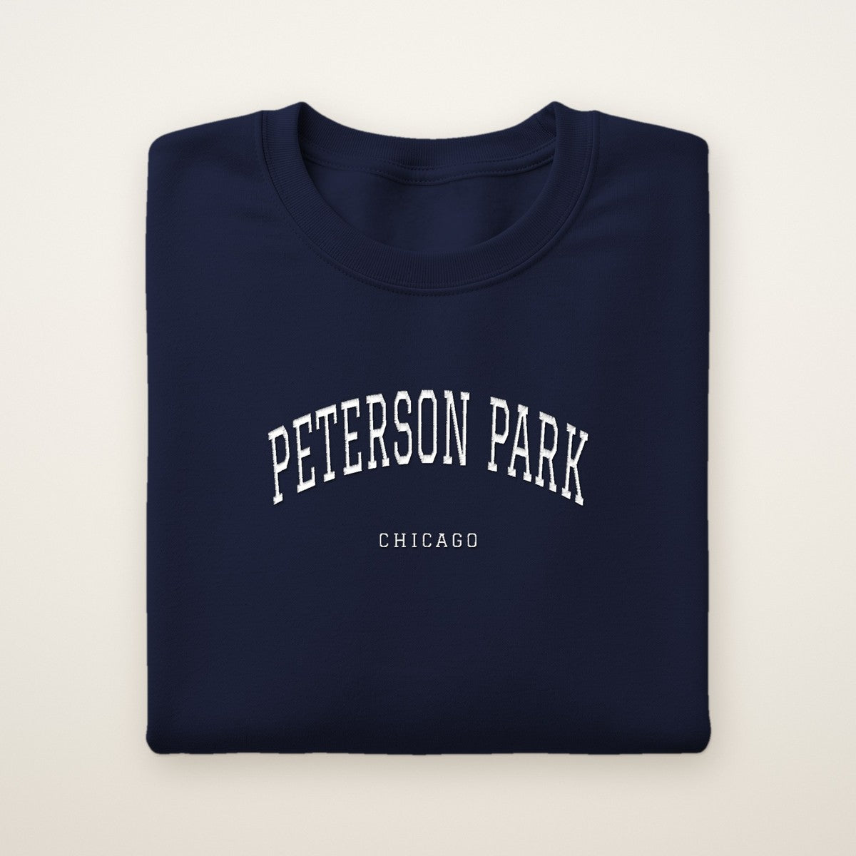 Peterson Park Chicago Embroidered Crewneck — White Thread