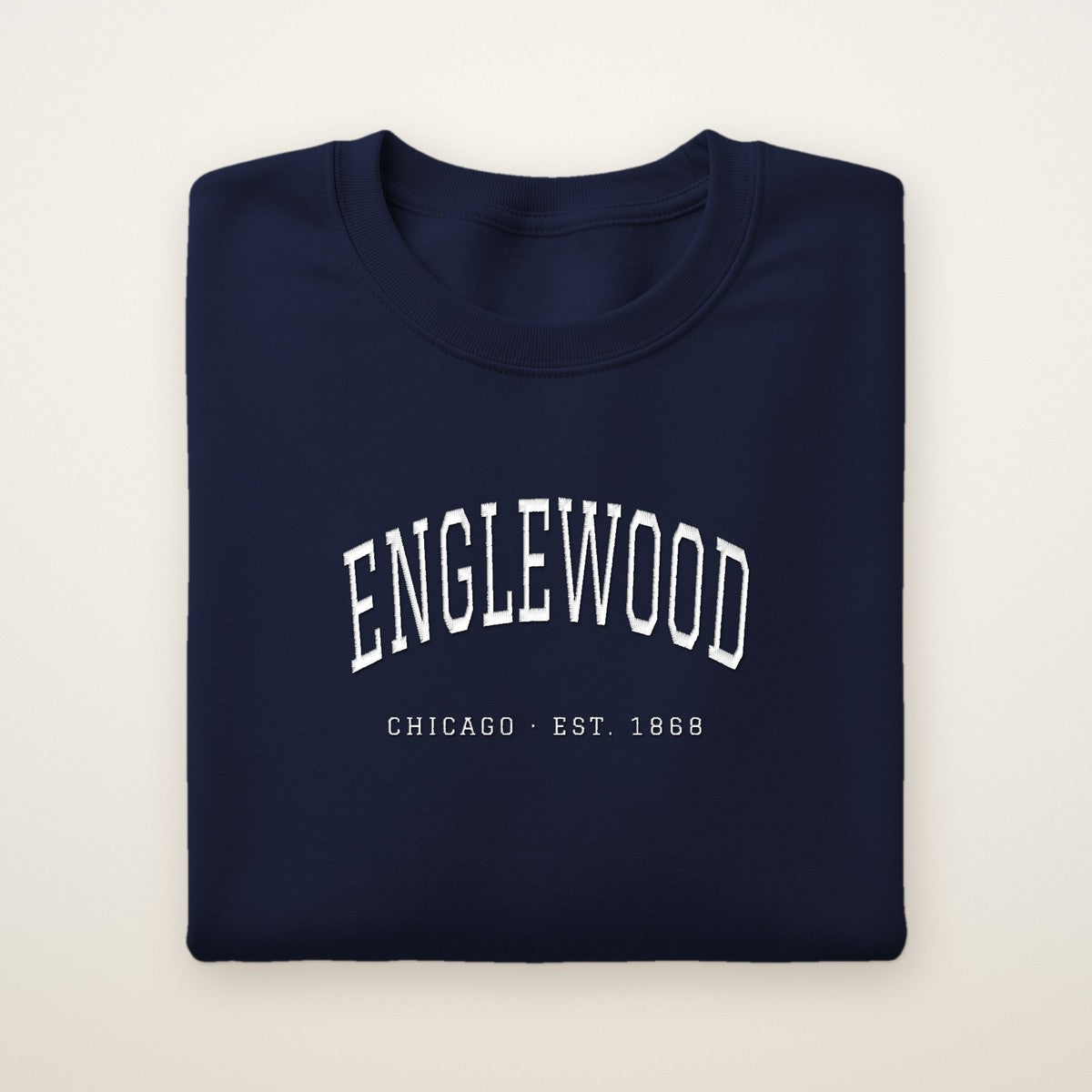 Englewood Chicago Embroidered Crewneck — White Thread