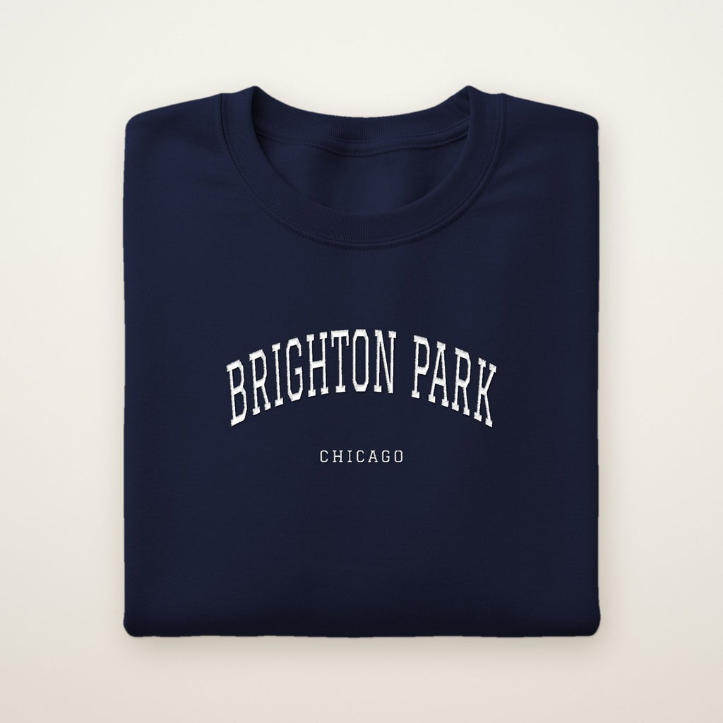 Brighton Park Chicago Embroidered Crewneck — White Thread