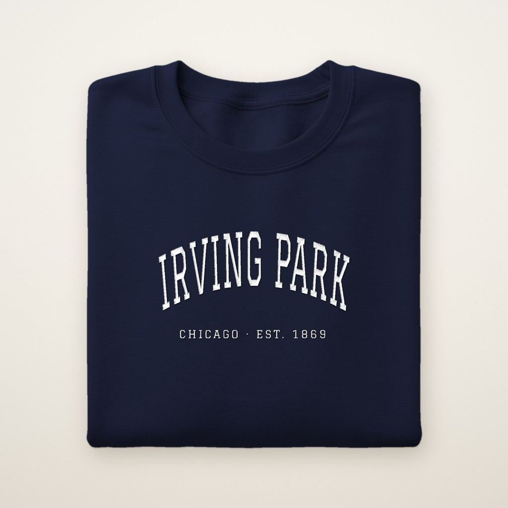 Irving Park Chicago Embroidered Crewneck — White Thread