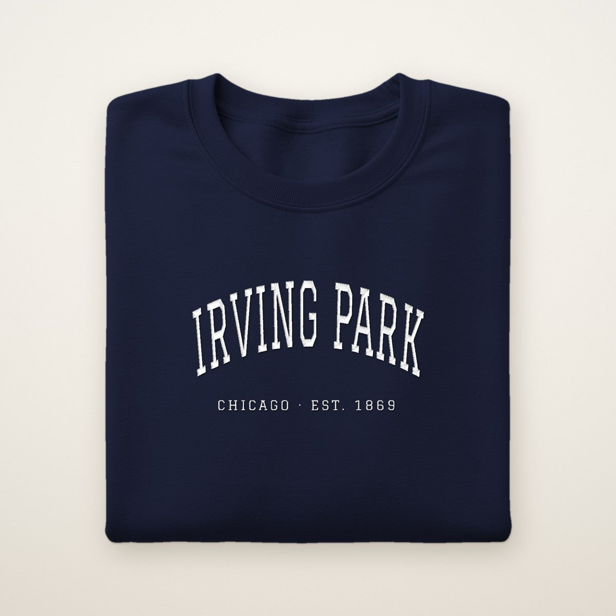 Irving Park Chicago Embroidered Crewneck — White Thread
