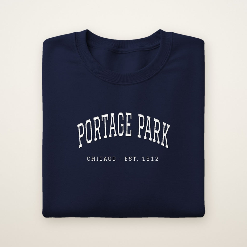 Portage Park Chicago Embroidered Crewneck — White Thread