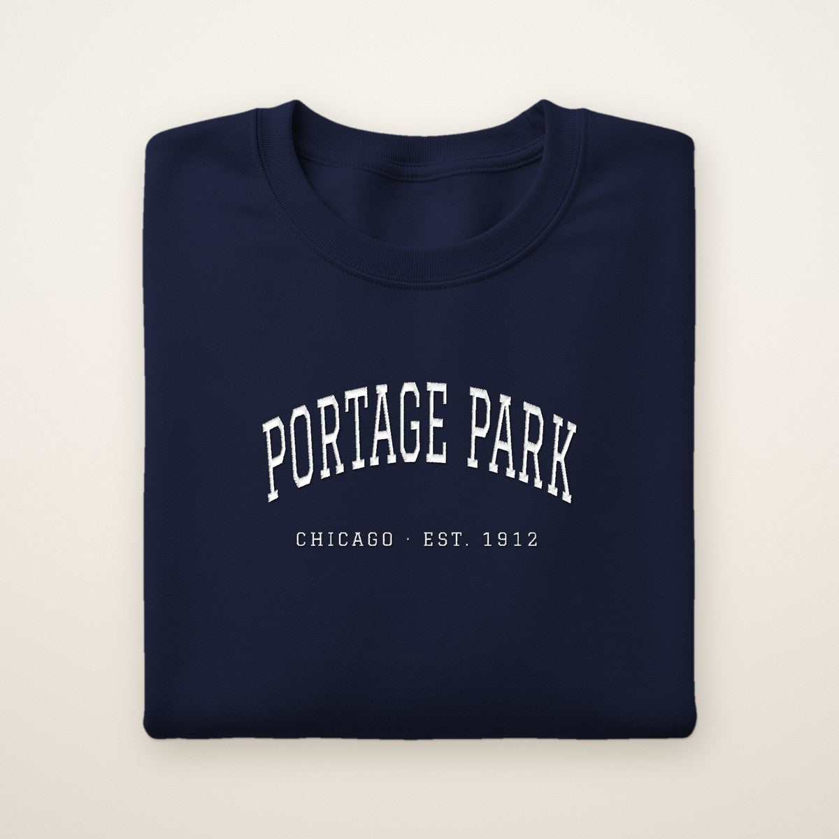 Portage Park Chicago Embroidered Crewneck — White Thread