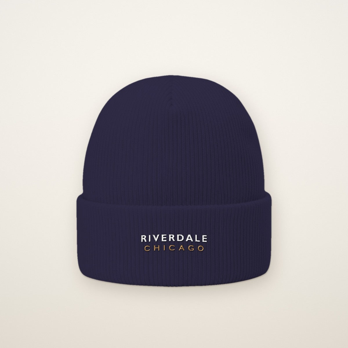 Riverdale Chicago Embroidered Cuffed Beanie — White Thread