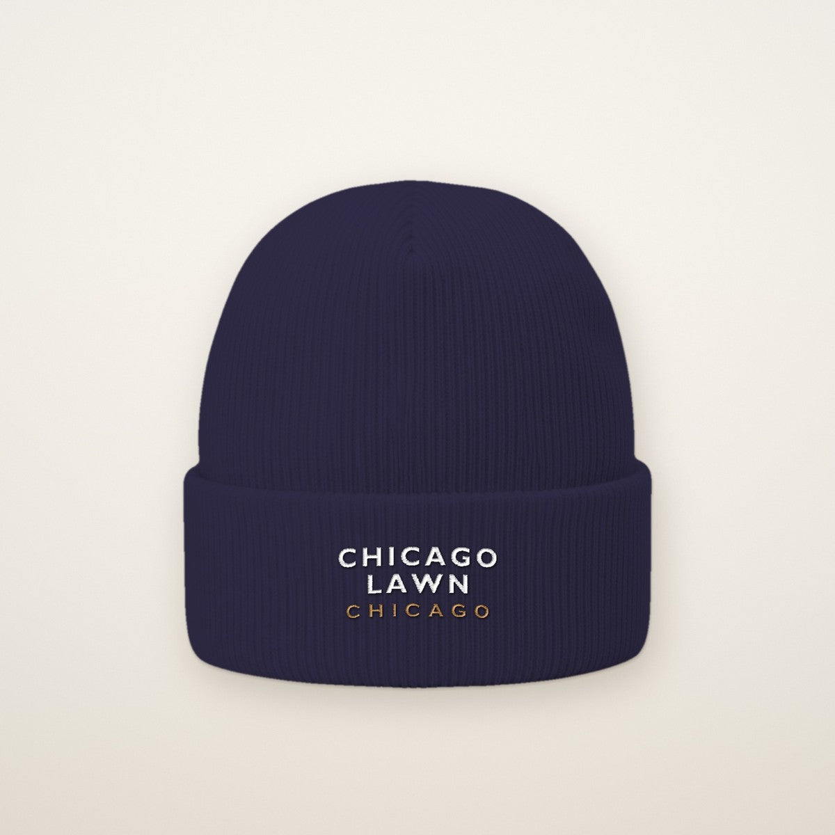 Chicago Lawn Chicago Embroidered Cuffed Beanie — White Thread