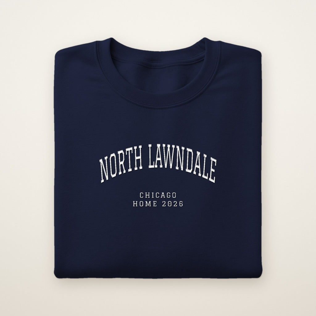 North Lawndale Chicago Home 2026 Embroidered Crewneck — White Thread