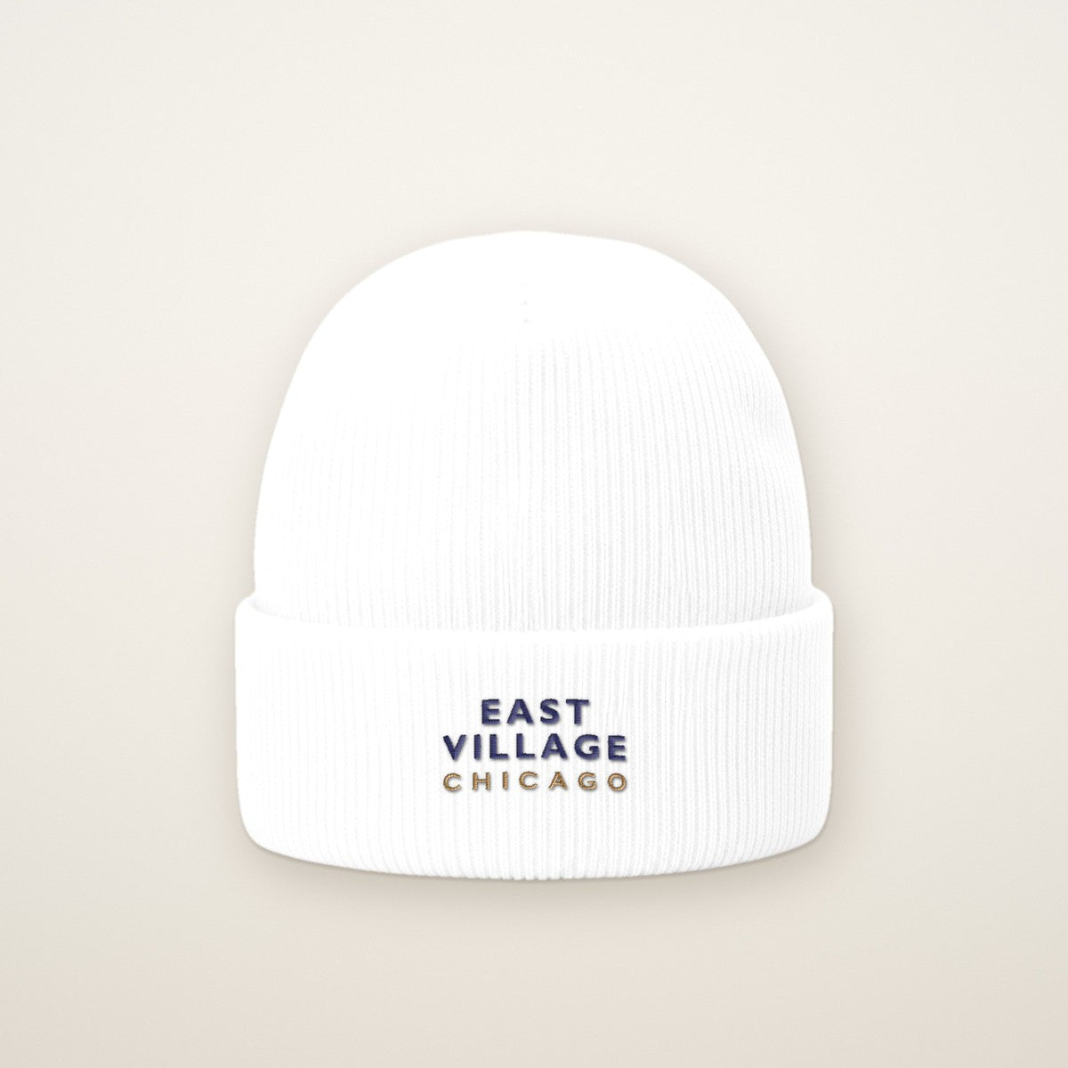East Village Chicago Embroidered Cuffed Beanie — Navy Thread