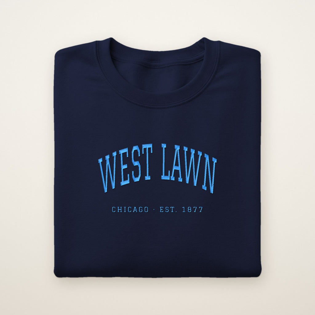 West Lawn Chicago Embroidered Crewneck — Sky Blue Thread
