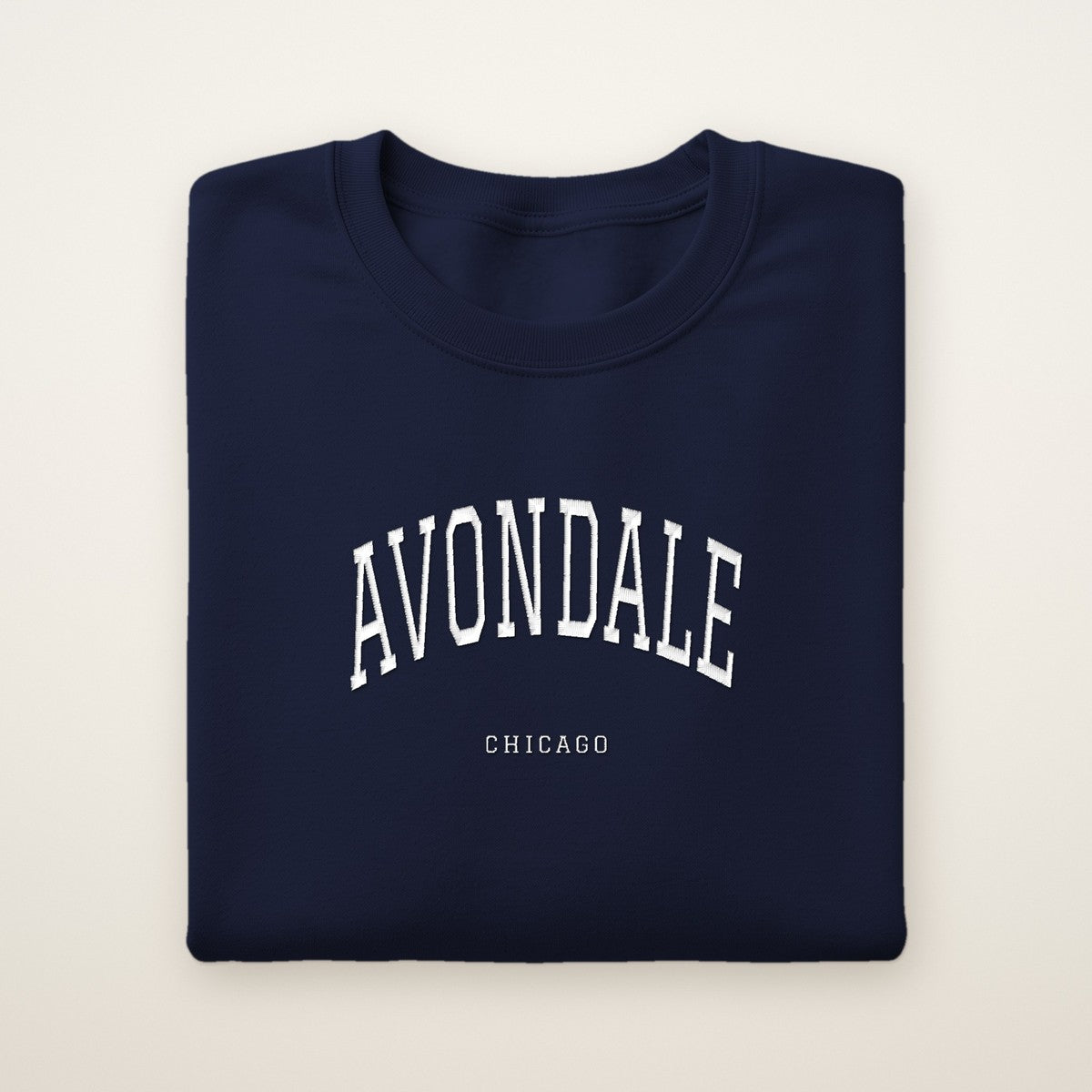 Avondale Chicago Embroidered Crewneck — White Thread