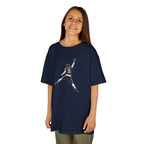 Girl wearing the Youth Caleb Williams Jump Man t-shirt in navy