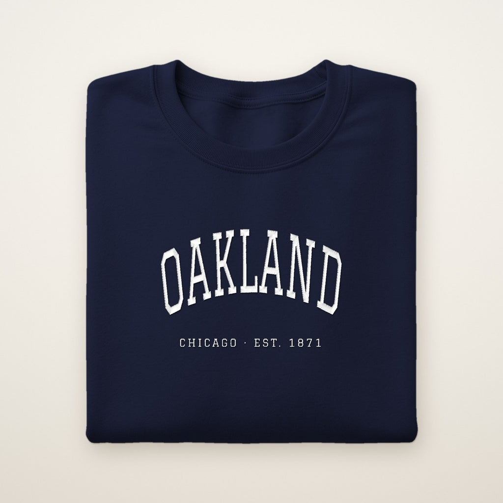 Oakland Chicago Embroidered Crewneck — White Thread