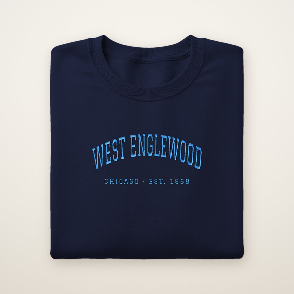 West Englewood Chicago Embroidered Crewneck — Sky Blue Thread