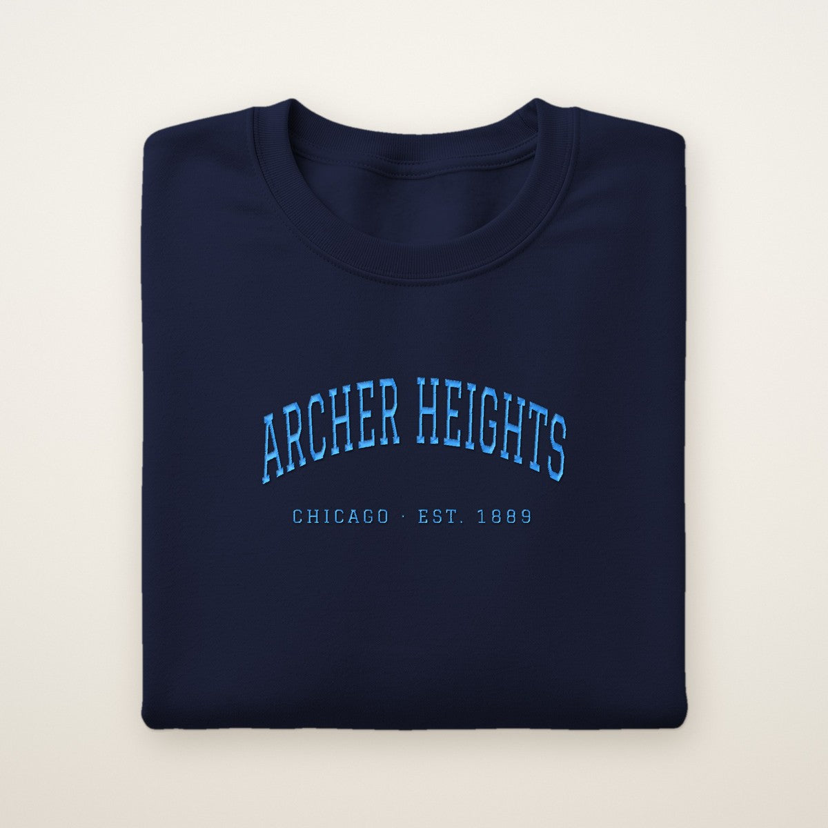 Archer Heights Chicago Embroidered Crewneck — Sky Blue Thread