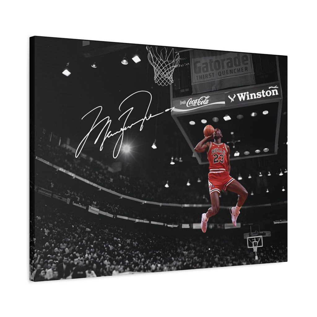 Michael Jordan slam dunk canvas wall art, angled view showing the gallery-wrapped edge