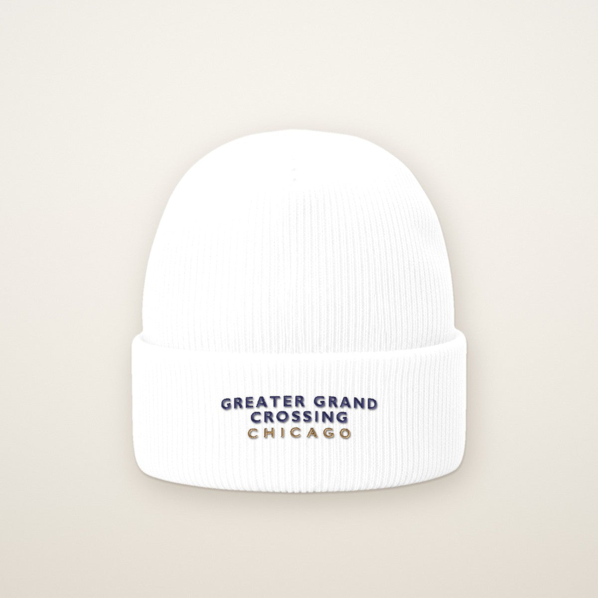Greater Grand Crossing Chicago Embroidered Cuffed Beanie — Navy Thread