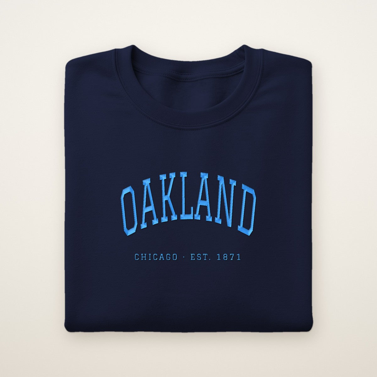 Oakland Chicago Embroidered Crewneck — Sky Blue Thread