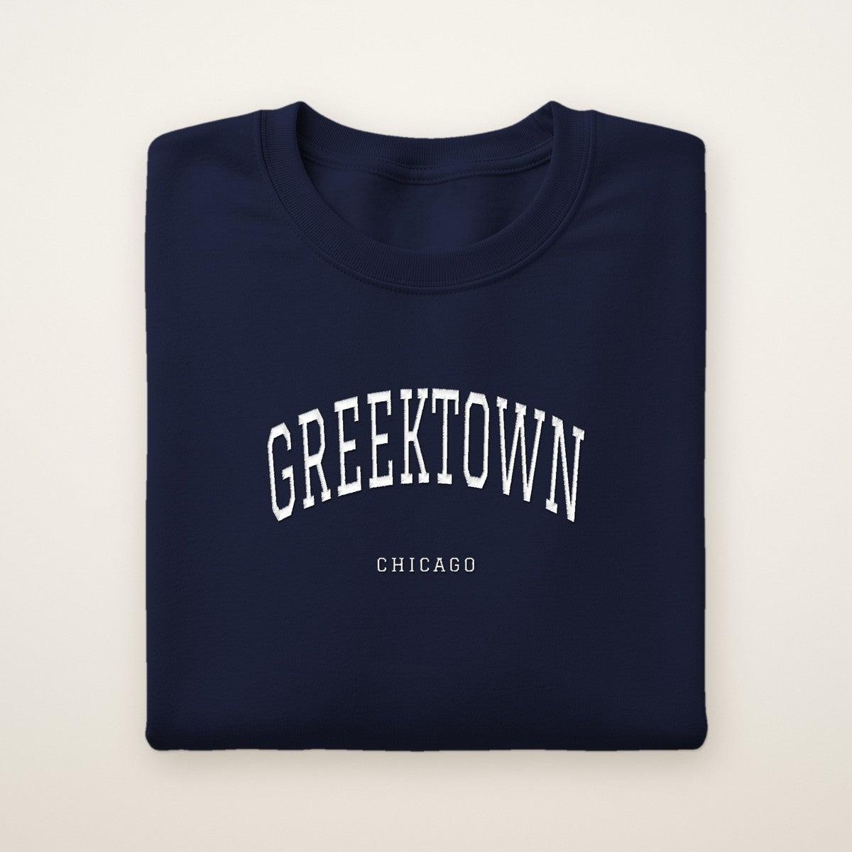 Greektown Chicago Embroidered Crewneck — White Thread