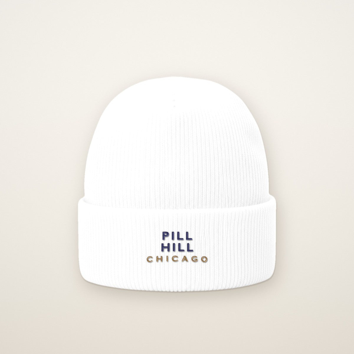 Pill Hill Chicago Embroidered Cuffed Beanie — Navy Thread