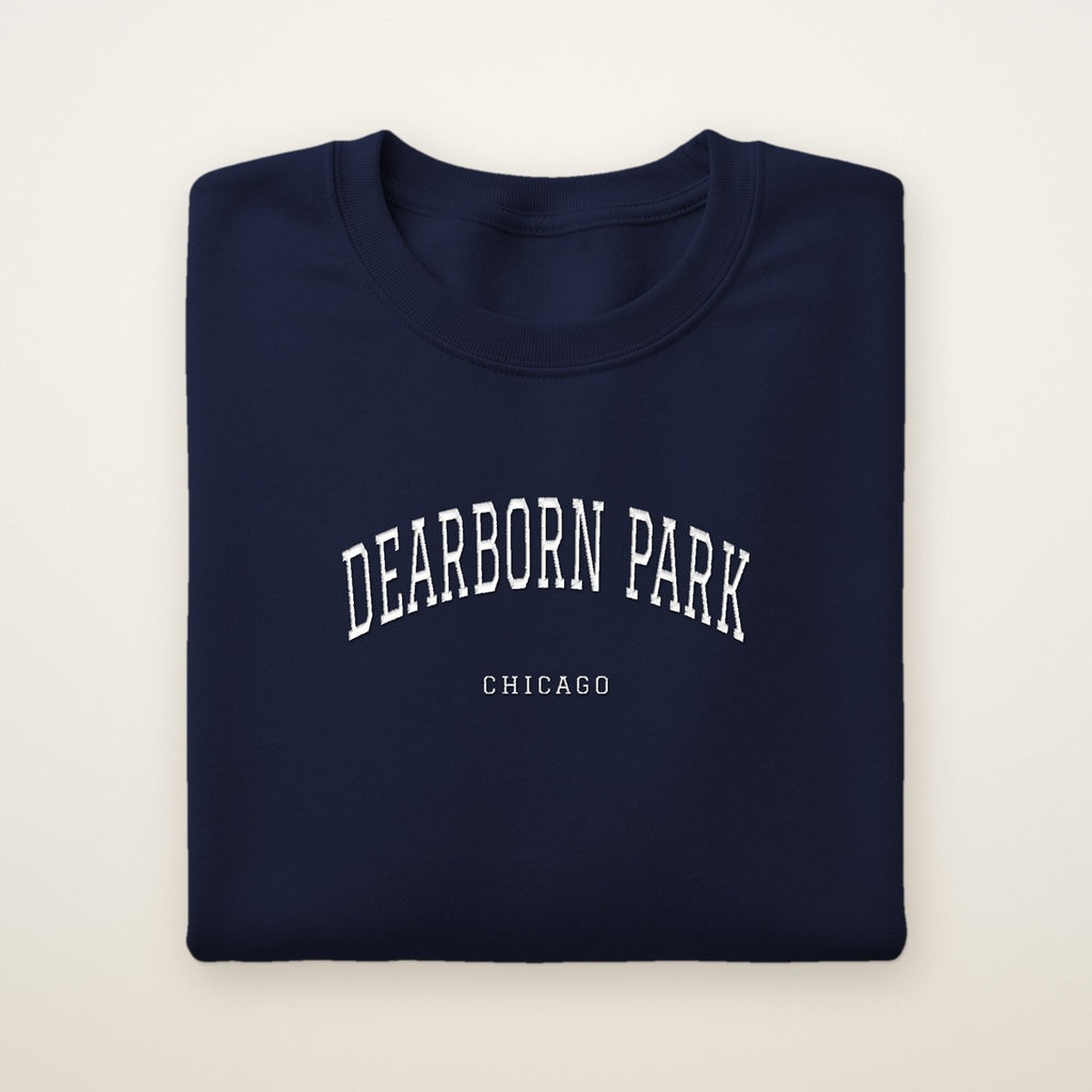 Dearborn Park Chicago Embroidered Crewneck — White Thread