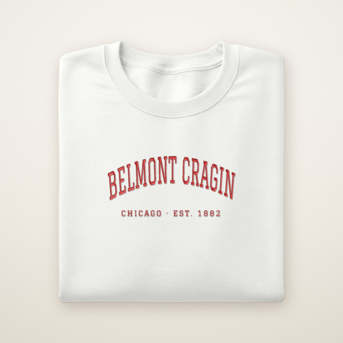 Belmont Cragin Chicago Embroidered Crewneck — Red Thread