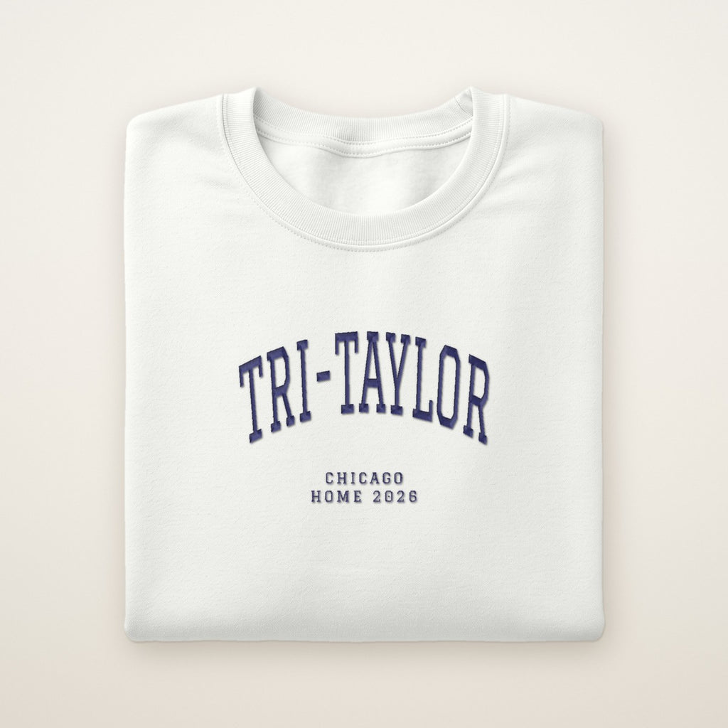 Tri-Taylor Chicago Home 2026 Embroidered Crewneck — Navy Thread