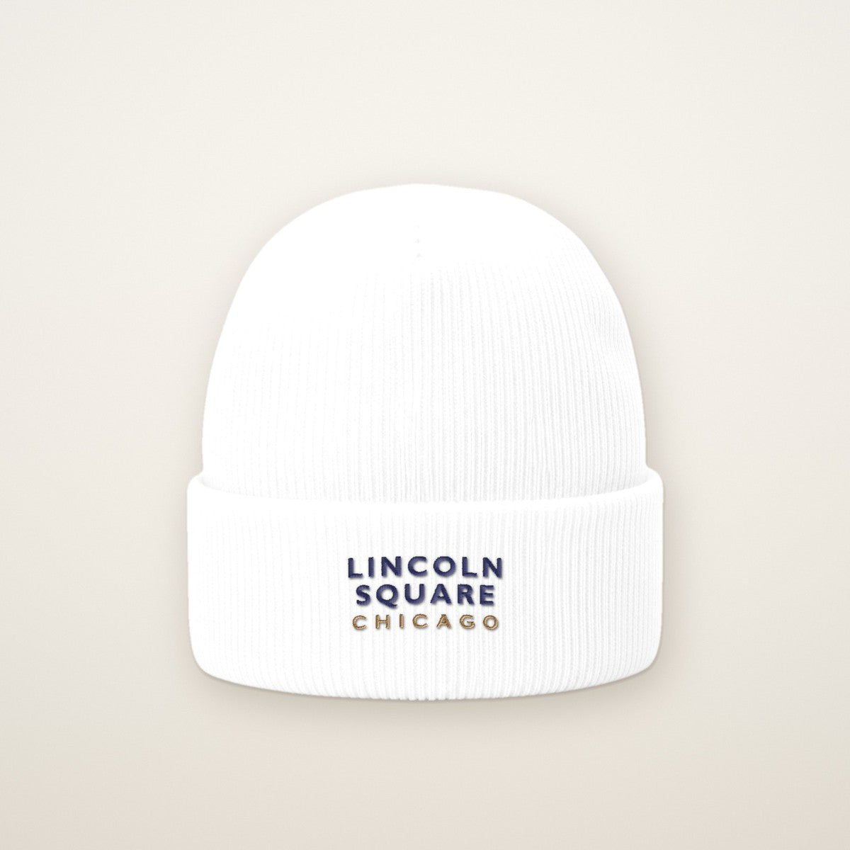 Lincoln Square Chicago Embroidered Cuffed Beanie — Navy Thread