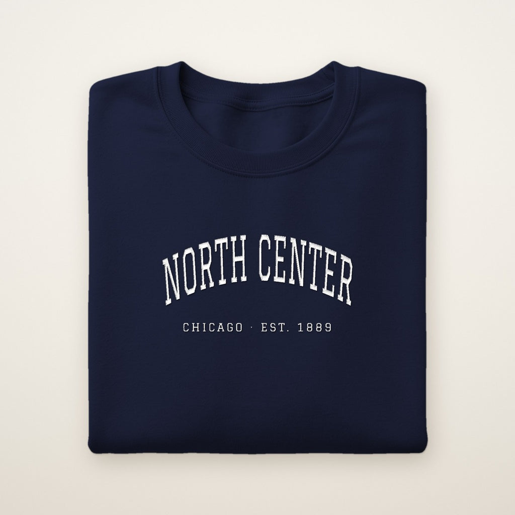 North Center Chicago Embroidered Crewneck — White Thread