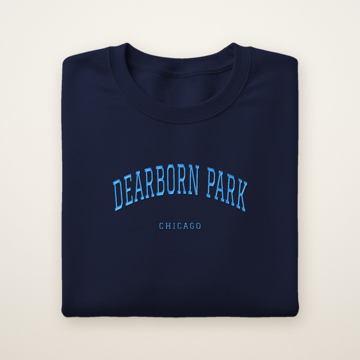 Dearborn Park Chicago Embroidered Crewneck — Sky Blue Thread