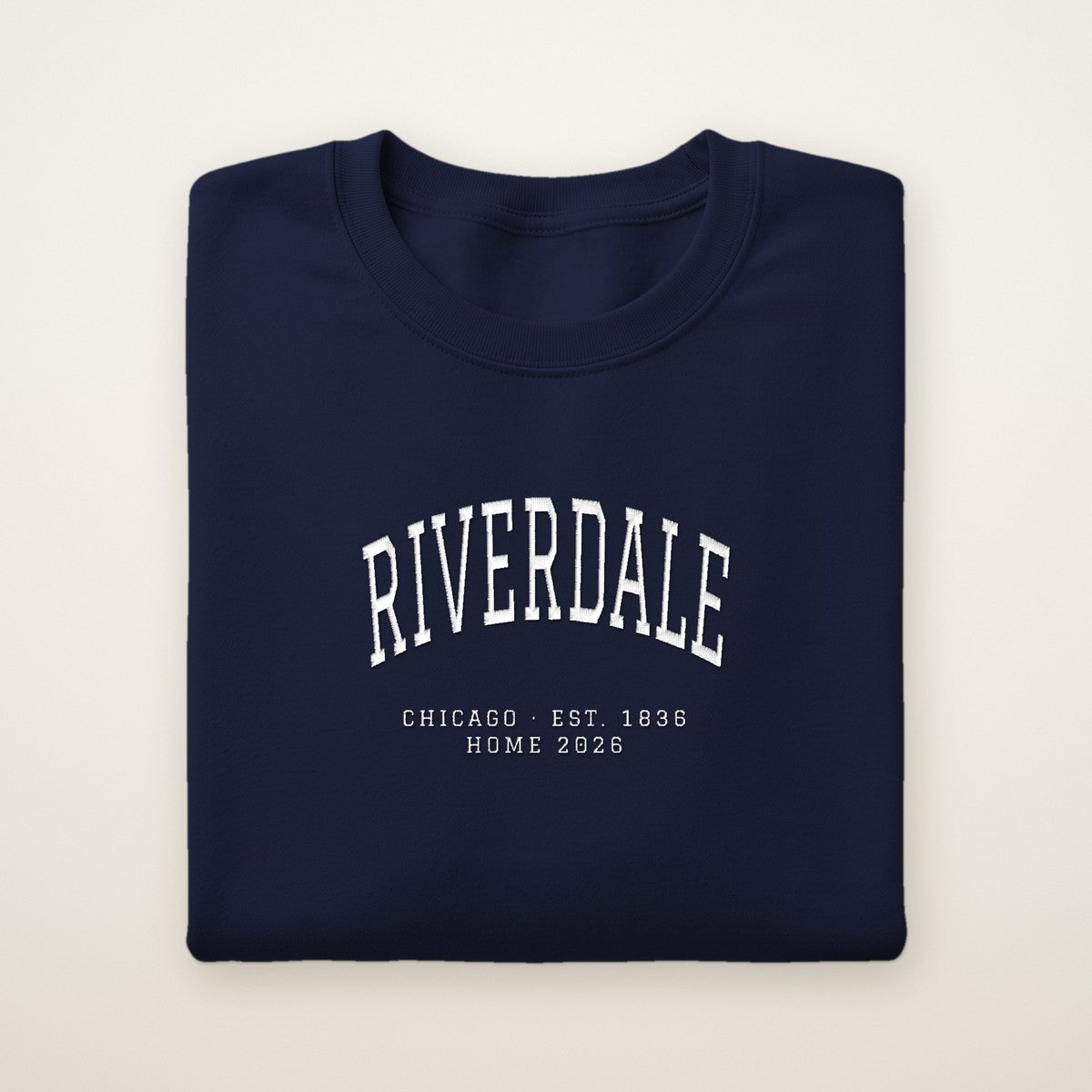 Riverdale Chicago Home 2026 Embroidered Crewneck — White Thread