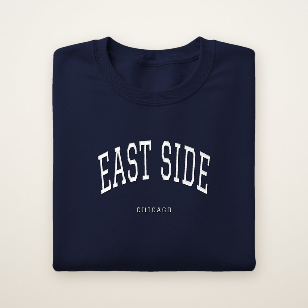 East Side Chicago Embroidered Crewneck — White Thread