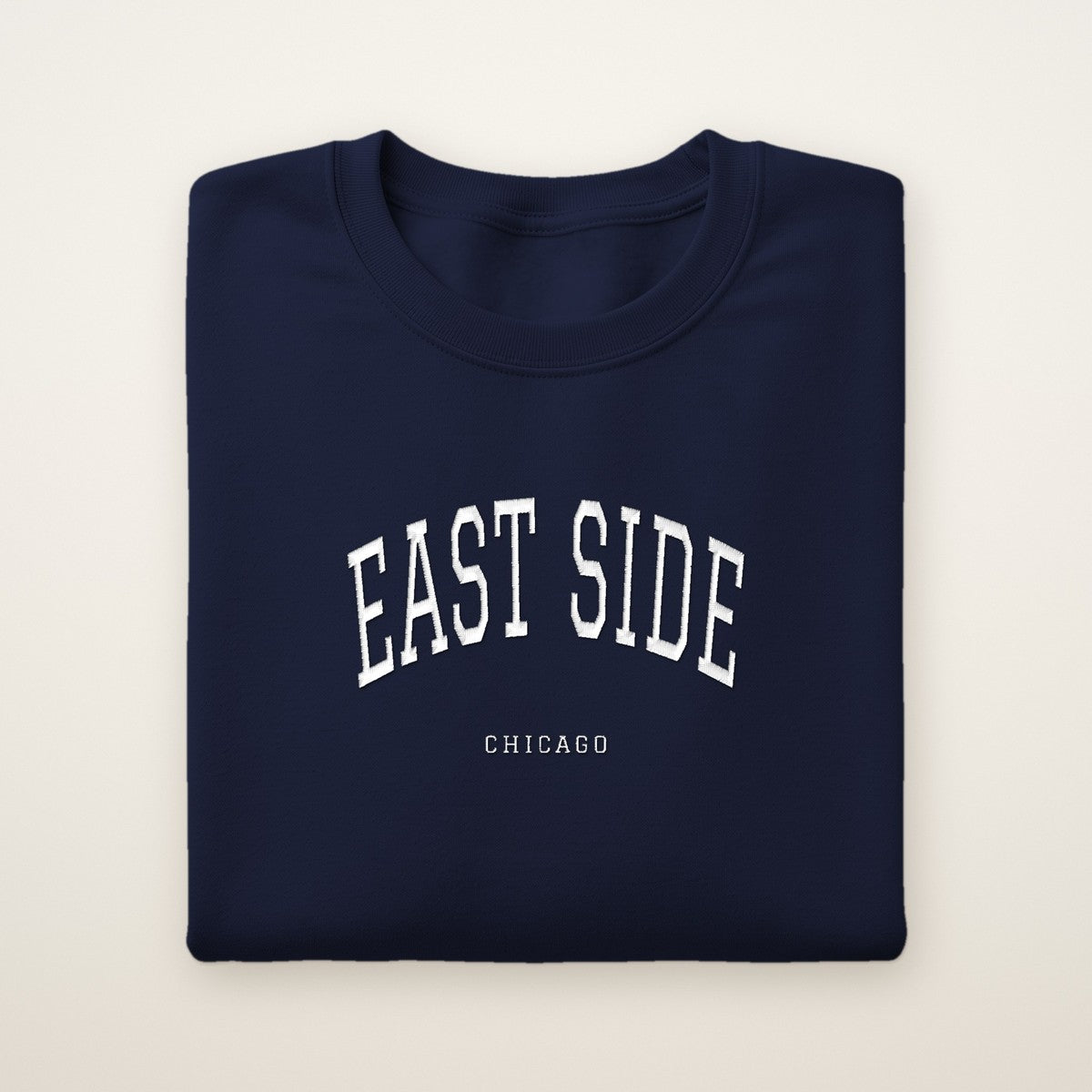 East Side Chicago Embroidered Crewneck — White Thread
