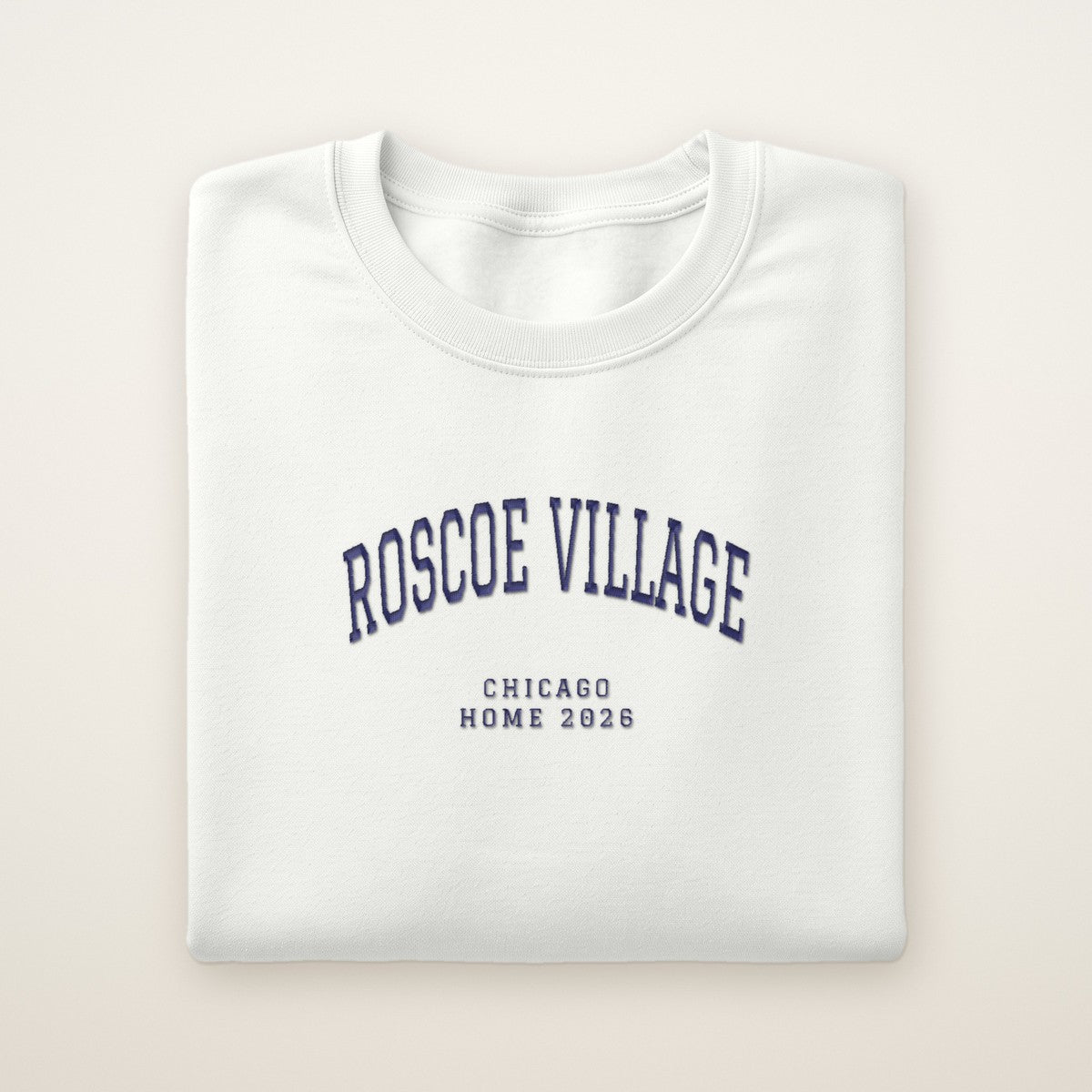 Roscoe Village Chicago Home 2026 Embroidered Crewneck — Navy Thread