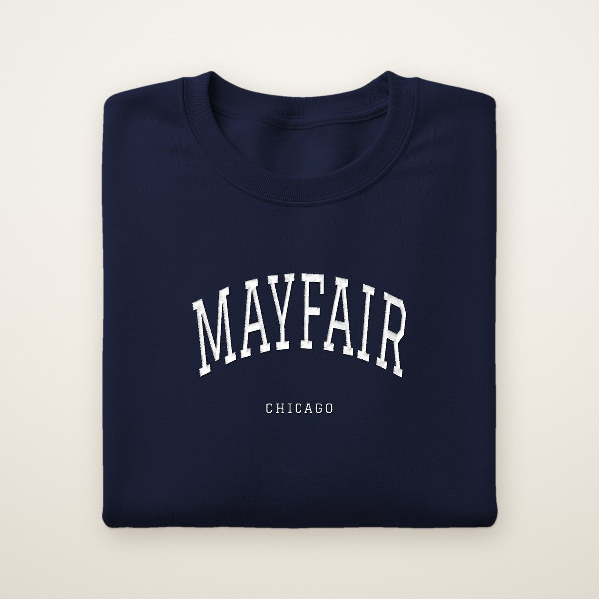 Mayfair Chicago Embroidered Crewneck — White Thread