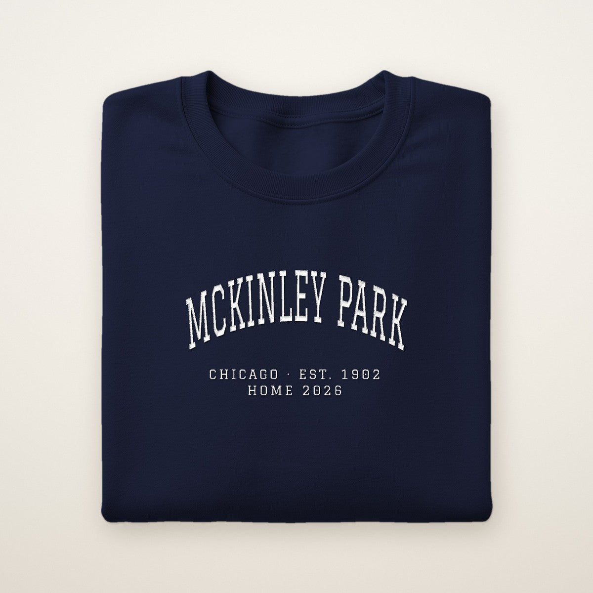 McKinley Park Chicago Home 2026 Embroidered Crewneck — White Thread