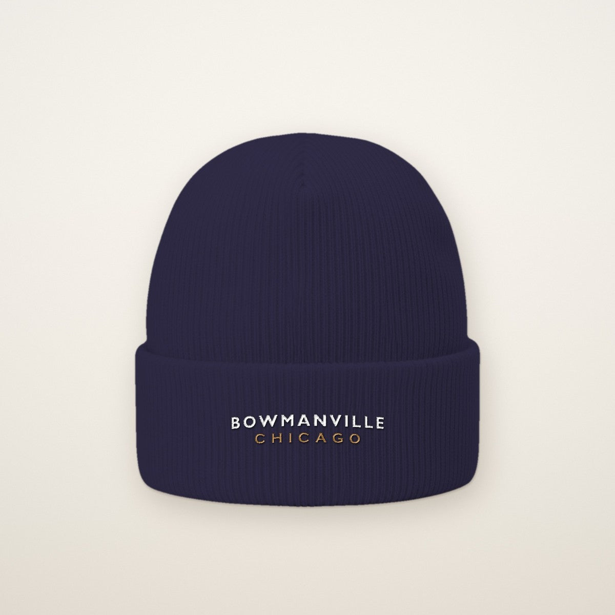 Bowmanville Chicago Embroidered Cuffed Beanie — White Thread