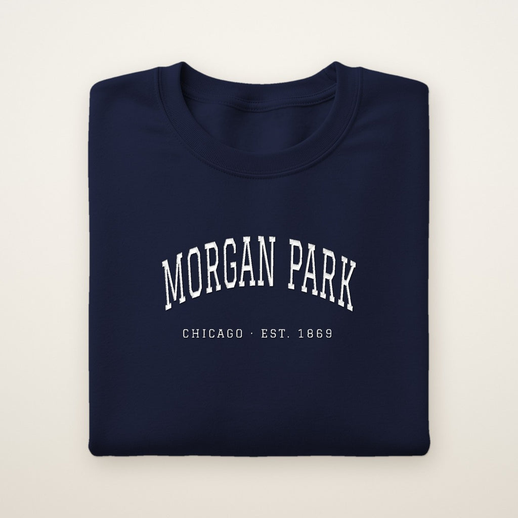 Morgan Park Chicago Embroidered Crewneck — White Thread