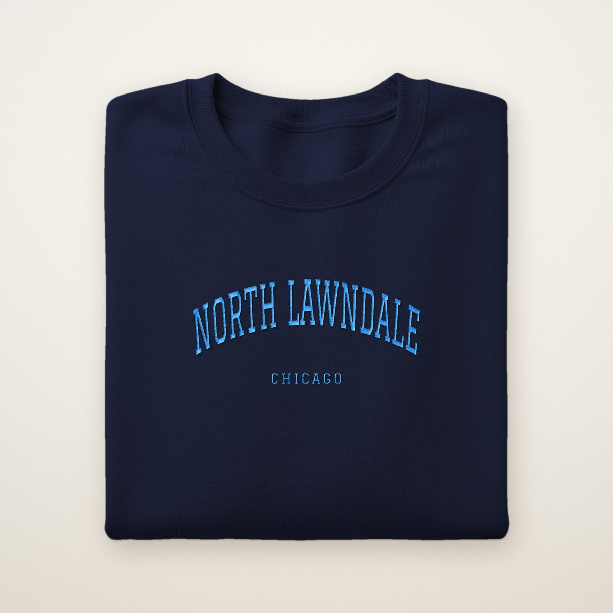 North Lawndale Chicago Embroidered Crewneck — Sky Blue Thread
