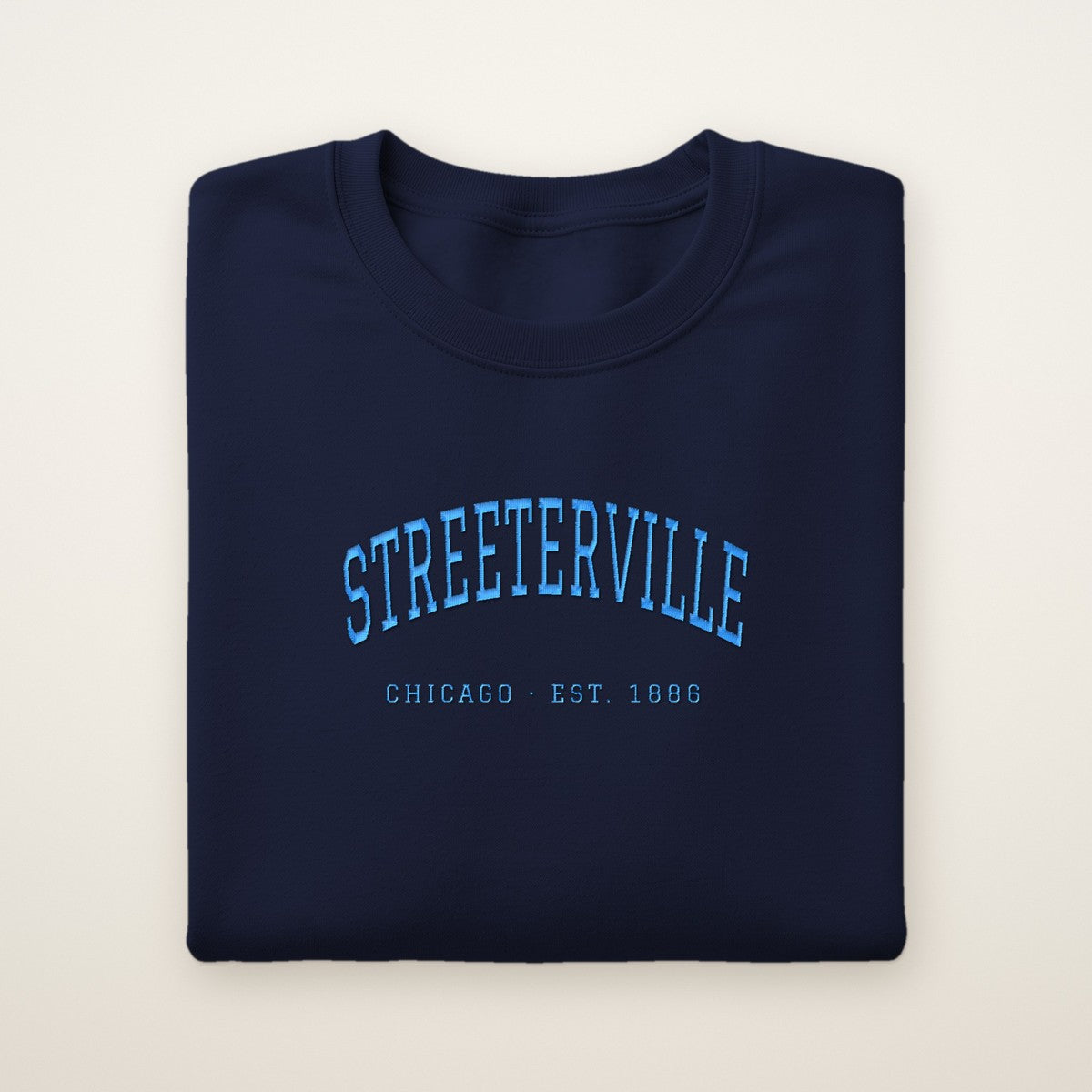 Streeterville Chicago Embroidered Crewneck — Sky Blue Thread