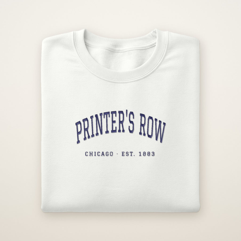 Printer's Row Chicago Embroidered Crewneck — Navy Thread